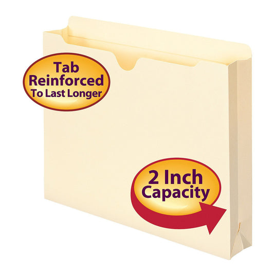Smead 2" Expansion Reinforced File Jacket, Straight Tab, Letter, Manila, 40ct.