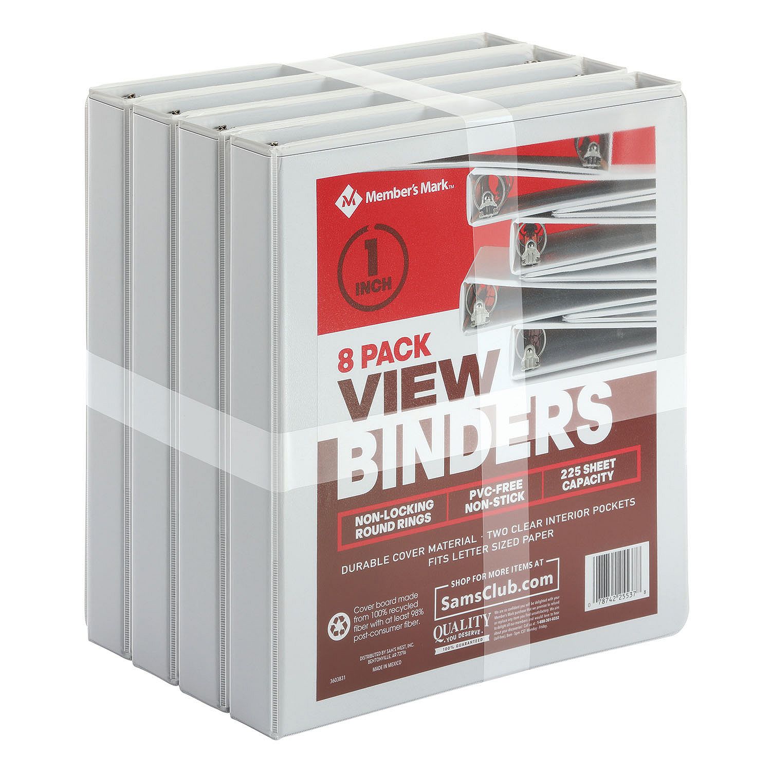 1" Round-Ring View Binder, White (8 pk.)