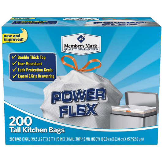 Power Flex Tall Kitchen Simple Fit Drawstring Bags (13 gal., 200 ct.)