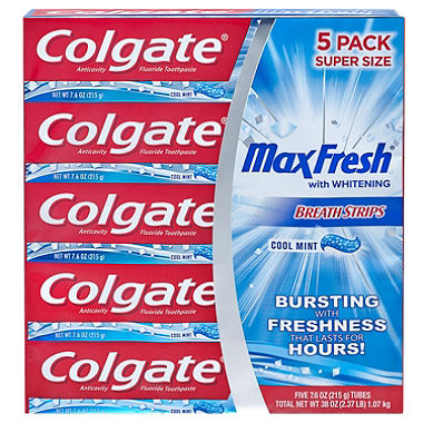 Colgate MaxFresh Toothpaste with Mini Breath Strips, Cool Mint (7.3 oz., 5 pk)