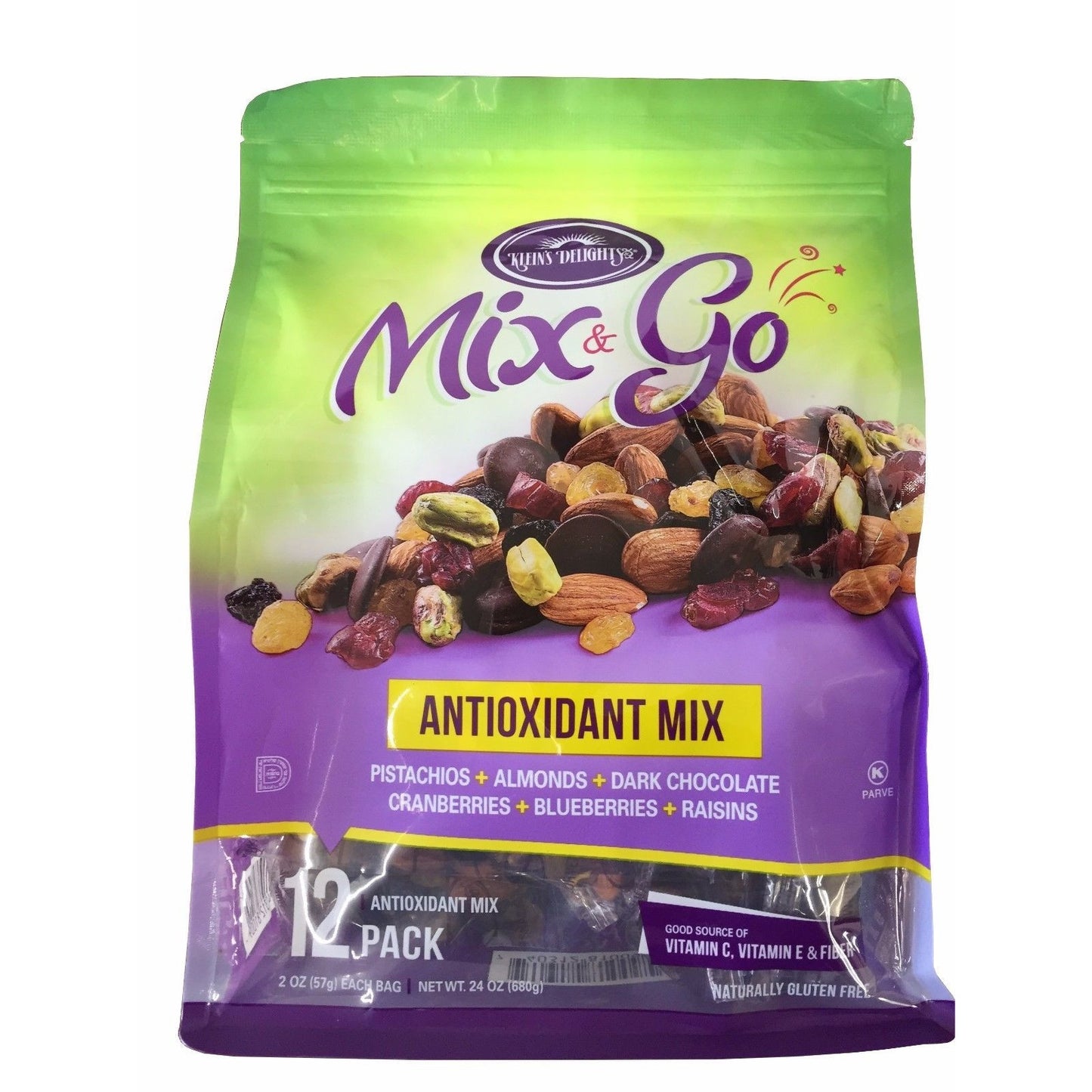 KLEIN'S DELIGHTS MIX & GO Antioxidant Mix Nuts Berries Dark Chocolate 12 Pk 24OZ (1.5LB)