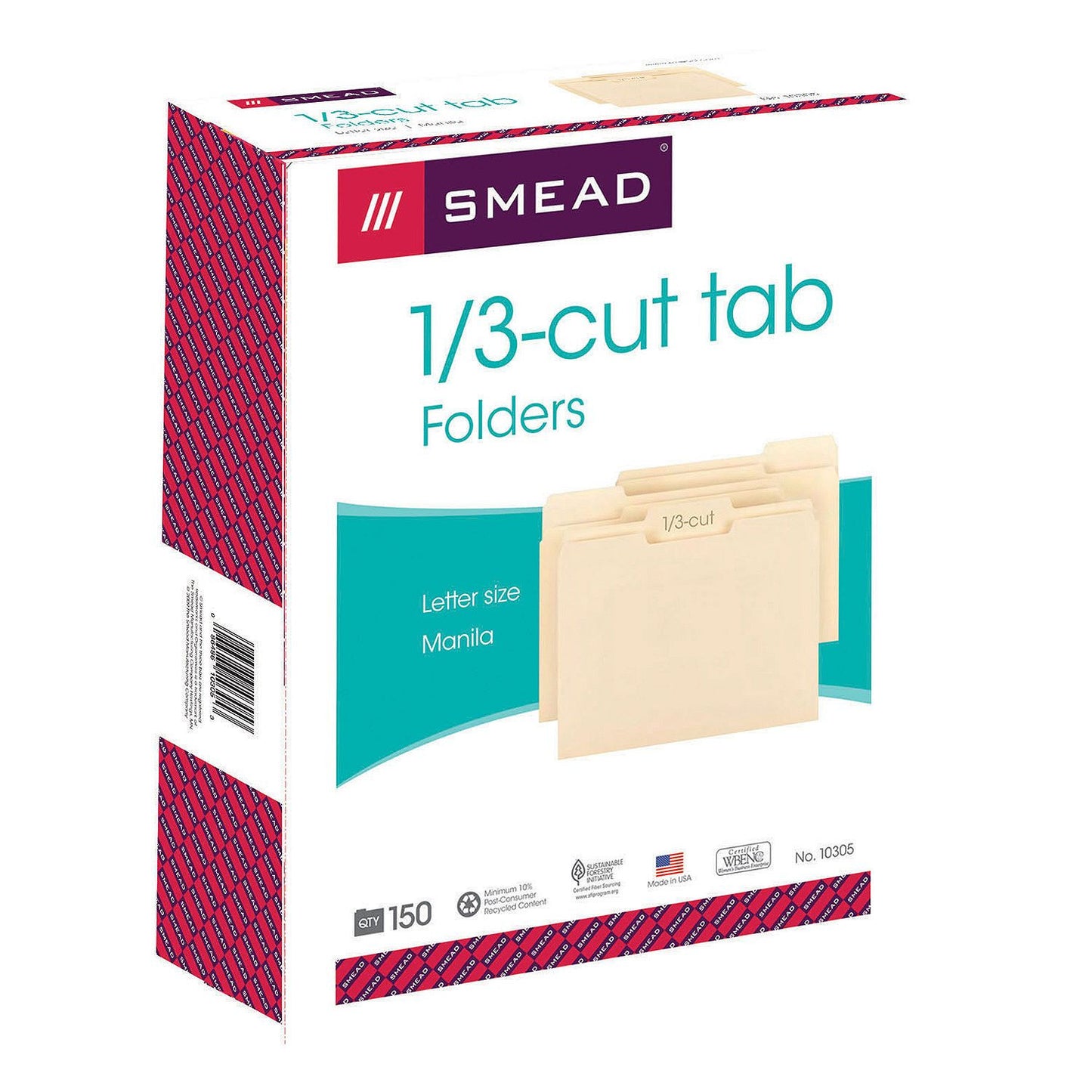 Smead 1/3 Cut Assorted Positions File Folders, Letter, Manila, 150ct.