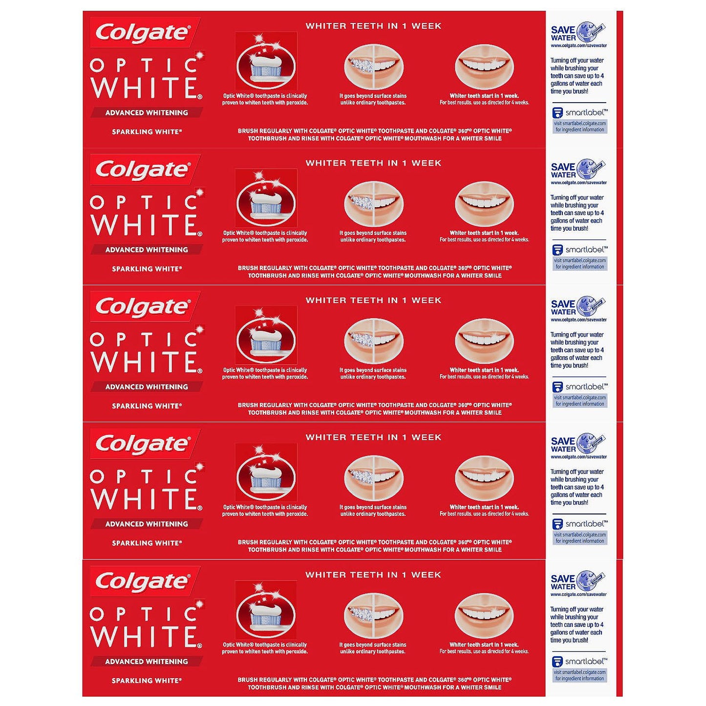 Colgate Optic White Sparkling White Toothpaste, Sparkling Mint (4.1 oz., 4 pk.)