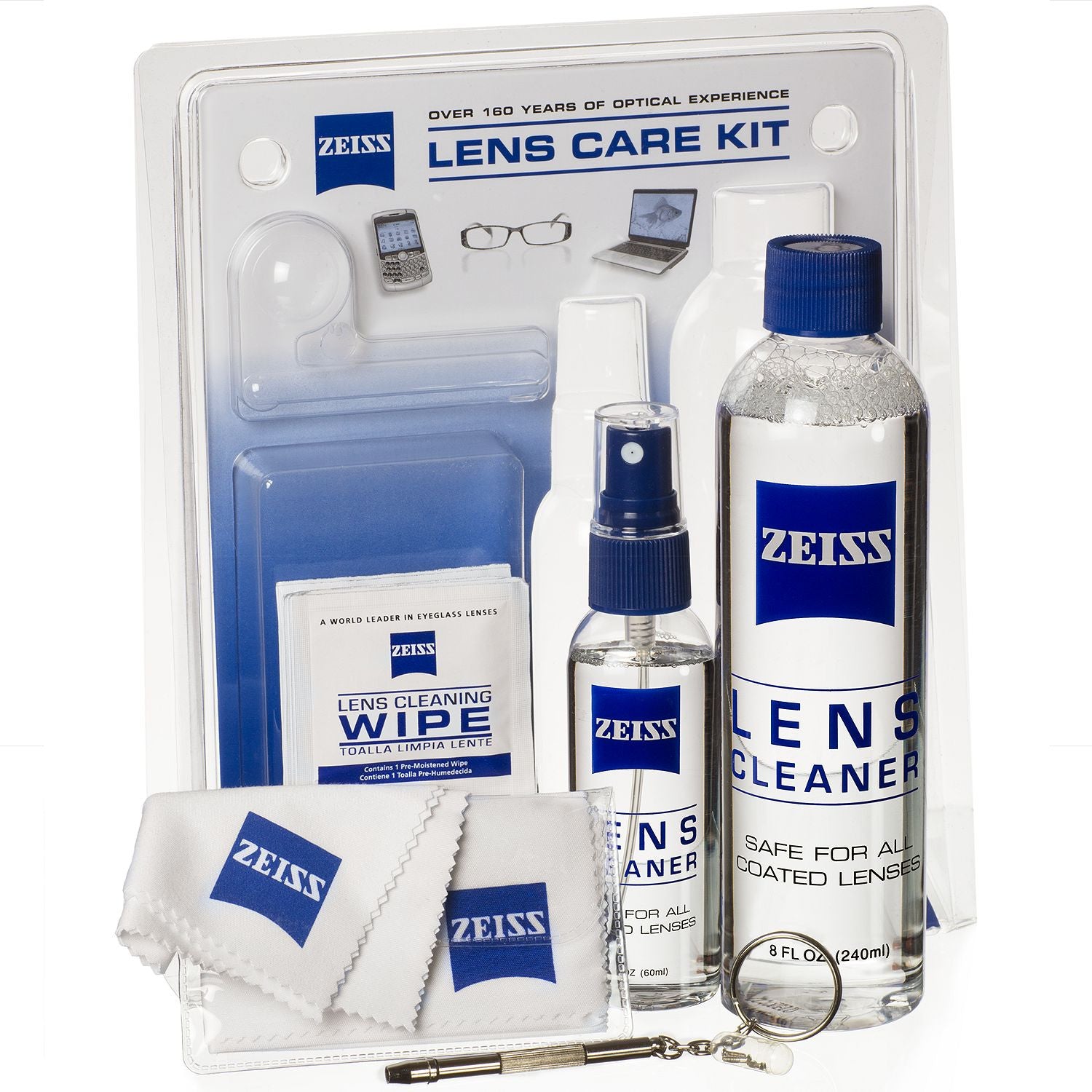  ZEISS Lens Cleaning Solution Kit (8 fl. oz. 2 pk.) 2 Bottles of  Lens Spray, 2 Microfiber Cleaning Cloths : Health & Household