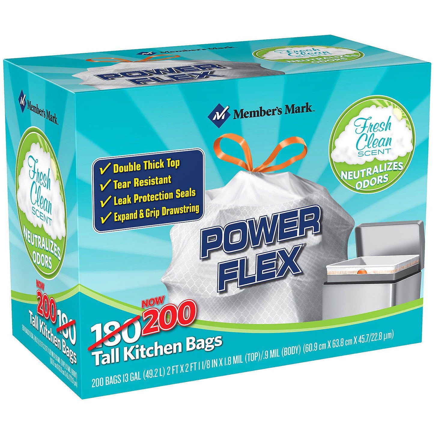 Power Flex Tall Kitchen Simple Fit Drawstring Bags (13 gal., 200 ct.)