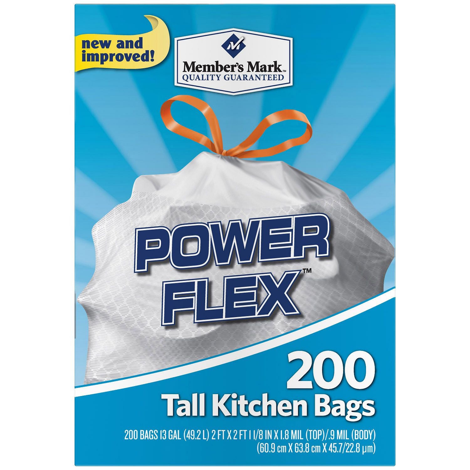 Macomb Wholesale - FS-KITBAGS - Member's Mark Power Flex Tall Kitchen  Drawstring Trash Bags (13 gal., 200 ct.)