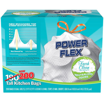 Power Flex Tall Kitchen Simple Fit Drawstring Bags (13 gal., 200 ct.)