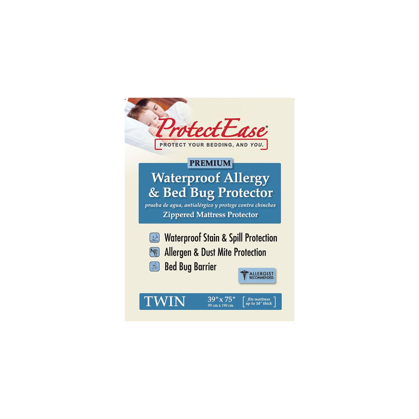 ProtectEase Premium Waterproof Dust Mite and Bed Bug Mattress Protector (Assorted Sizes)(7-14 DAY DELIVERY)