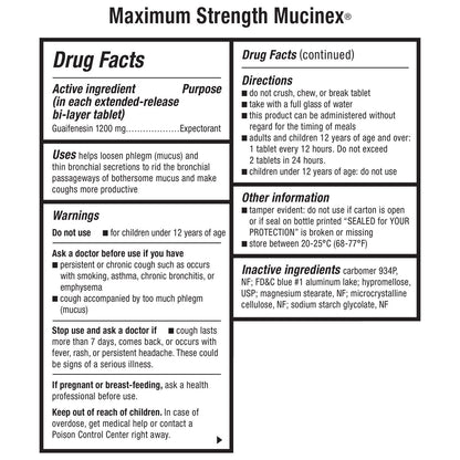 Mucinex 12 Hr Max Strength Chest Congestion Expectorant Tablets (48 ct.)