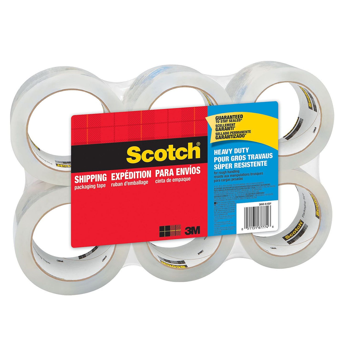 Scotch® Heavy Duty Shipping Packaging Tape, 1.88 in x 60.15 yd, 6 Pack