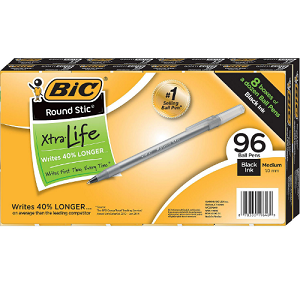 BIC Round Stic Xtra Life - Penne A Sfera, Confezione Da 96 Pezzi, Colore Blu, Punta Media, Fusto Traslucido Con Inchiostro Visibile, Scrittura Fluida E Affidabile