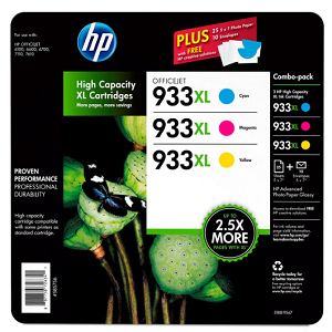 HP 933XL High Yield Original Ink Cartridge, Cyan/Magenta/Yellow (3 pk., 825 Page Yield)