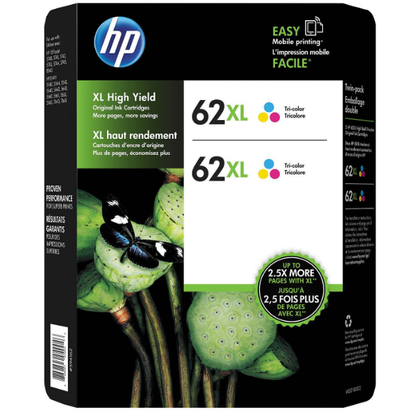 HP M0J01BN 62XL Tri-Color Original Ink Cartridge, 2 Pack 