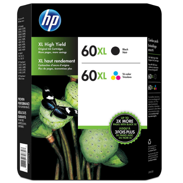 HP 60XL, 2-pack High Yield Black/Tri-color Original Ink Cartridges