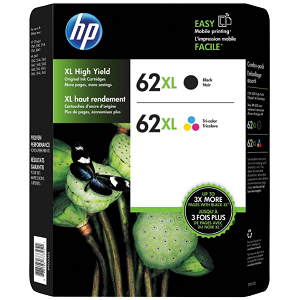 HP 62 XL, High-Yield Ink, Black; Tri-Color (2 pk., 600; 415 Page-Yield)