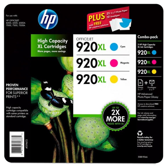 HP 920XL High Yield Original Ink Cartridge, Cyan/Magenta/Yellow (3 pk., 700 Page Yield)
