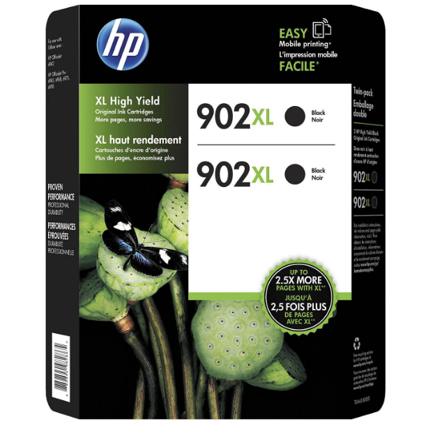 HP 902XL High-Yield Black Original Ink Cartridge, 2/Pk