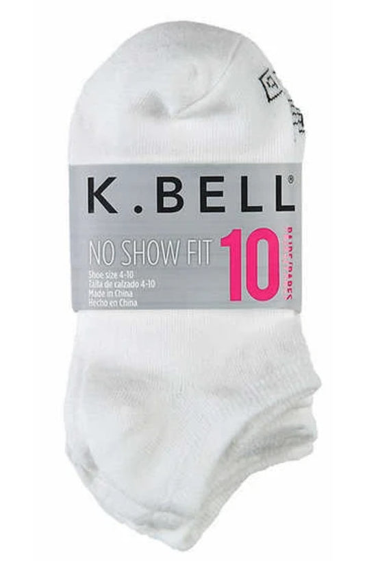 K. Bell Ladies' No Show Sock, 10-pair, White