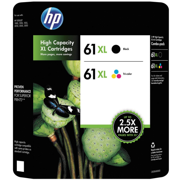 HP 61XL High Yield Original Ink Cartridge, Black/Tri-Color (2 pk., 480 Page Yield)