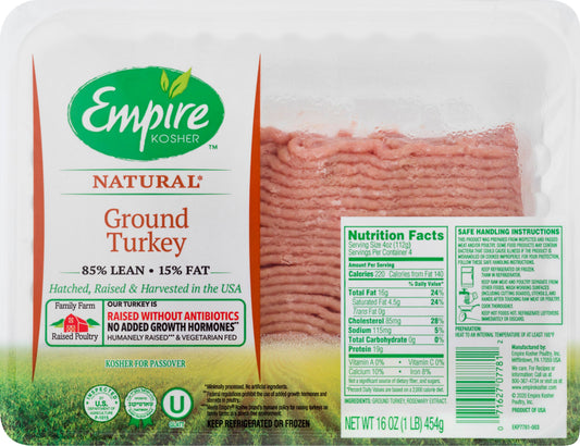 Empire Natural Ground Turkey, 85% Lean,/15%, Fat, 4 lbs.